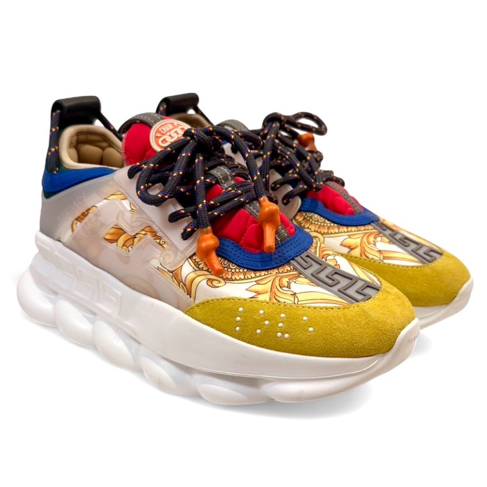 Versace Chain Reaction Baroque Sneakers IT40/US Men7/US Women10 Blue & Yellow